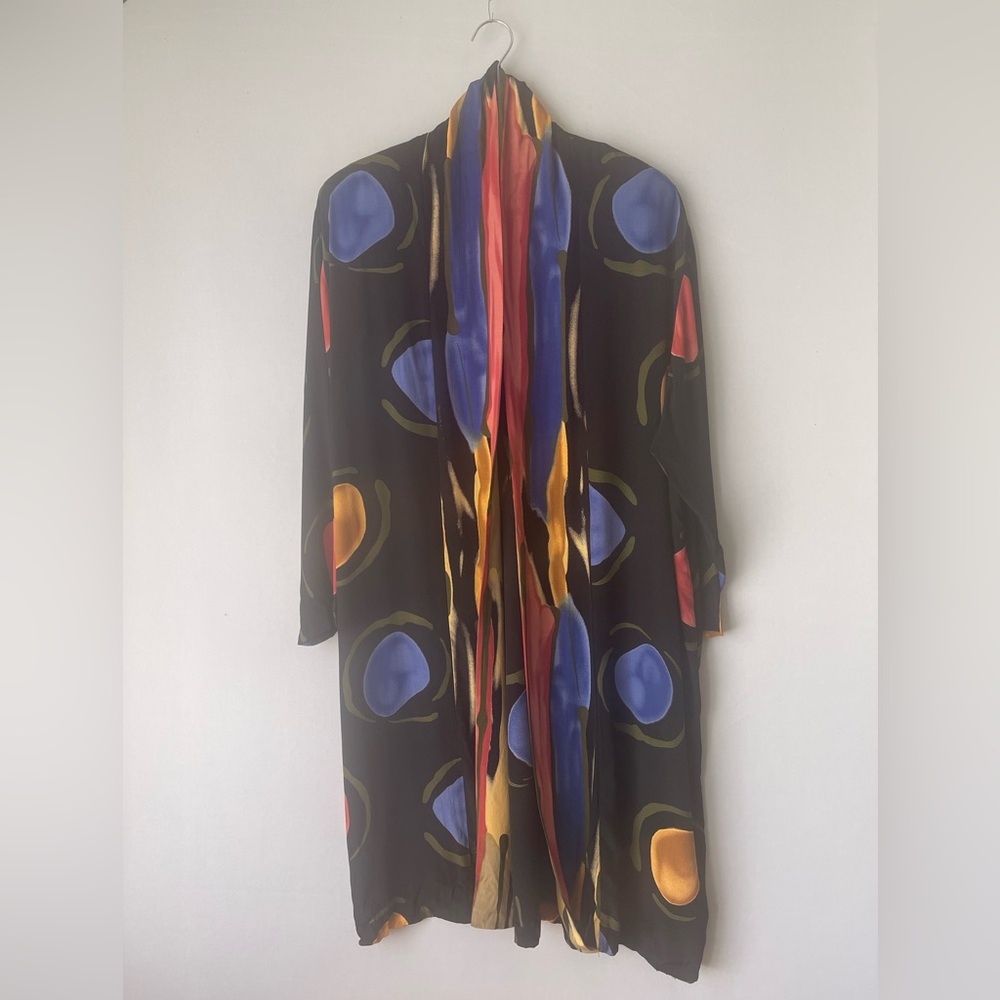 80s Rayon Geometric Primary Color Kimono Jacket Coverup M - Picture 15 of 15